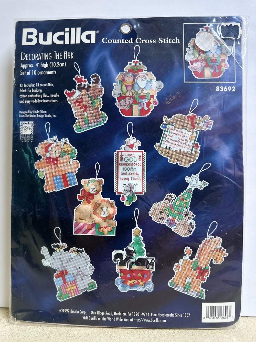 Vintage Bucilla DECORATING THE ARK Counted Cross Stitch Christmas Ornament Kit